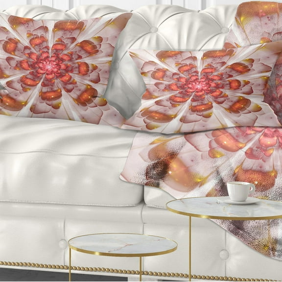 Designart White Brown Fractal Flower - Floral Throw Pillow - 12x20