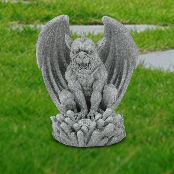 Estatua de jardín de esculturas de guardia con lámpara de decoración al aire libre de luz solar aterrador Gris