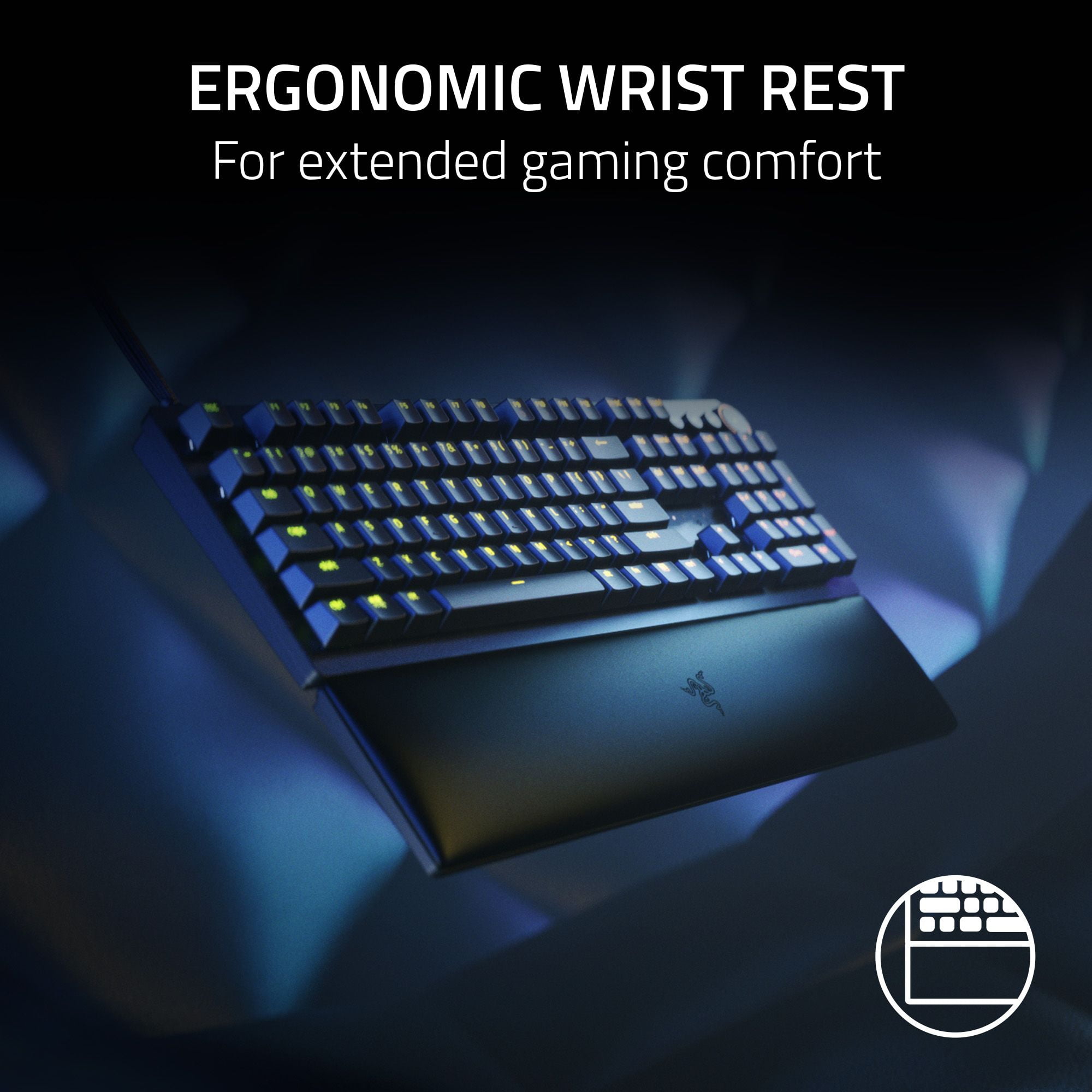 Wrist Huntsman Keyboard RGB, Clicky for Wired Razer PC, V2 Rest, Black Gaming Switch Optical Chroma