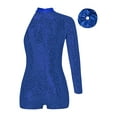 thumbnail image 2 of TTAO Kids Girls Shiny Sparkly One Shoulder Gymnastic Dance Leotards Biketard Short Jumpsuit with Scrunchie Dancewear Blue 10, 2 of 3
