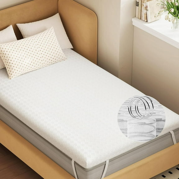 Belffin 4 Inch Innerspring Mattress Topper Twin Size Spring Core Memory Foam Firm Thick Bed Topper No Odor White Soft Breathable with Removable Cover for Body Support