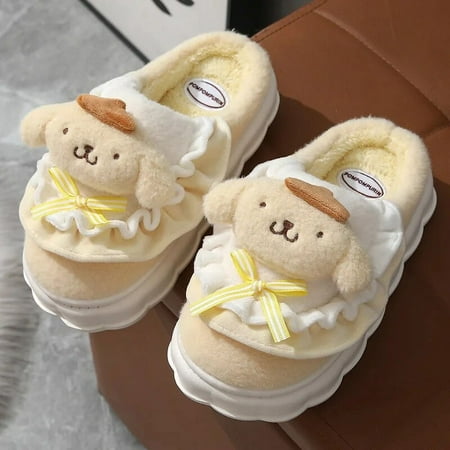 

Sanrio Hello Kitty Cinnamoroll Kuromi Pom Purin Melody Cotton Fuzzy Slippers Women‘s Winter Velvet Warm Home Slippers Cute Shoes