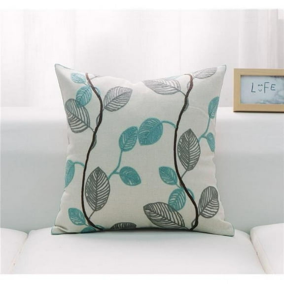 MDR Trading Inc. HU-LF1818KS01OP White With Teal And Gray Leaves And Polyester Insert Pillow