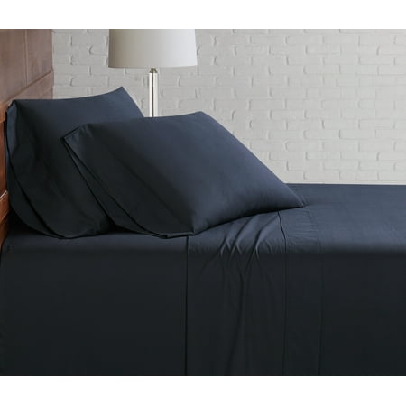 Cannon Solid Percale 200 Thread Count 100% Cotton Black 4-Piece Full, solid color themed, Adult Bedding, OEKO-TEX Certified