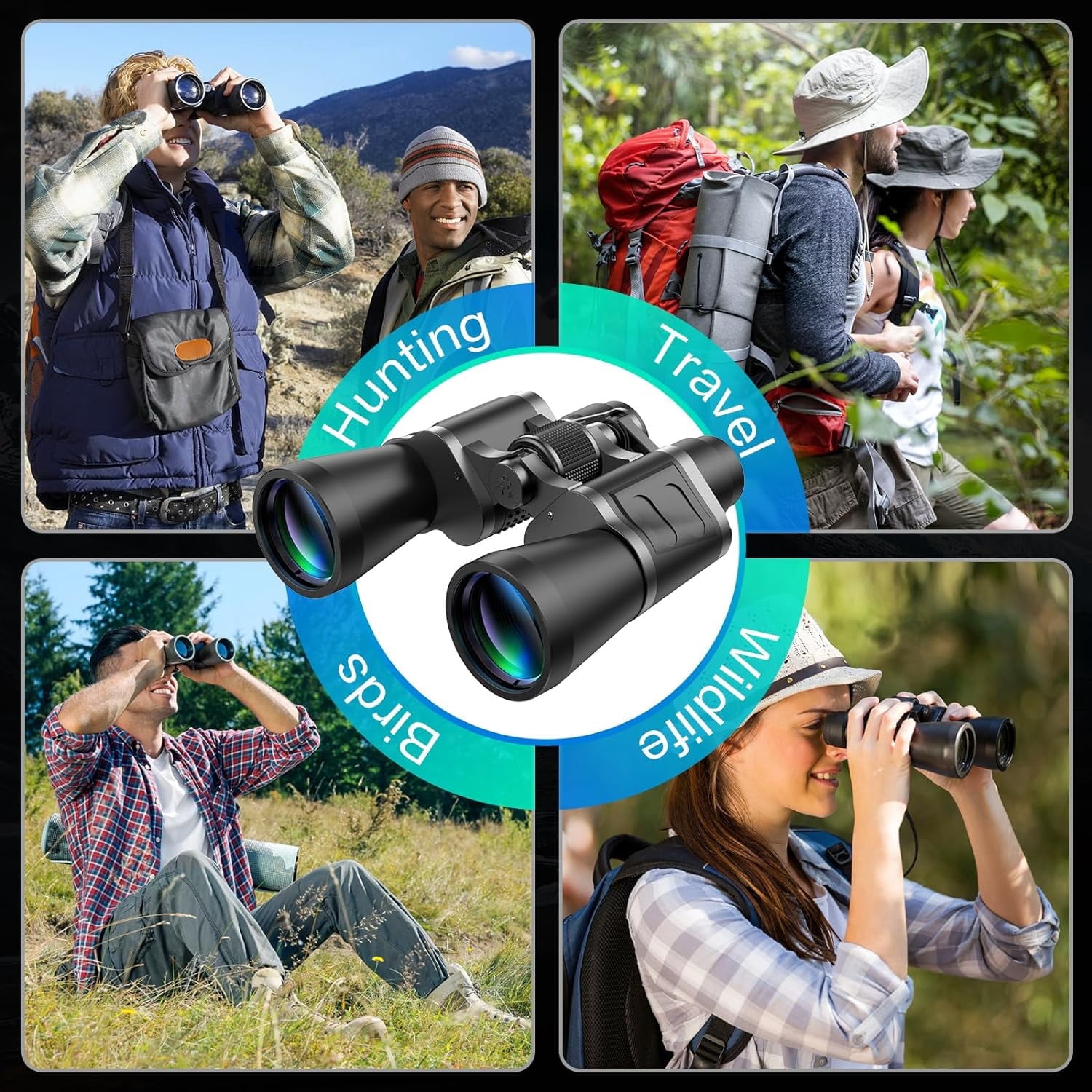 Scootworks 12x50 Binoculars for Adults,HD Binoculars with Low Light Night Vision, Clear FMC BAK4 Prism Lens, Binoculars for Hunting Birds Watching Traveling Stargazing Outdoor Sport, Black