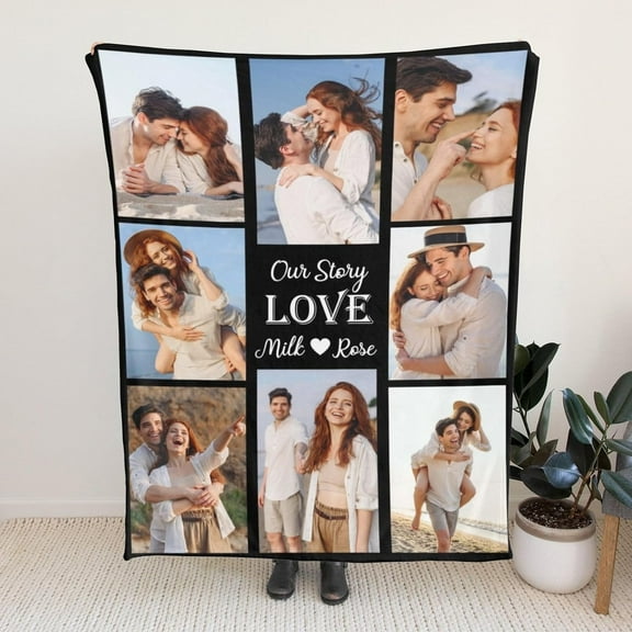 Custom Blanket with Photo and Text Memorial Gift for Lover, Couple,10 Photos Collage Blanket with Pictures Customized for Wife, Husband, Personalized Throw Blanket for Anniversary Blankets