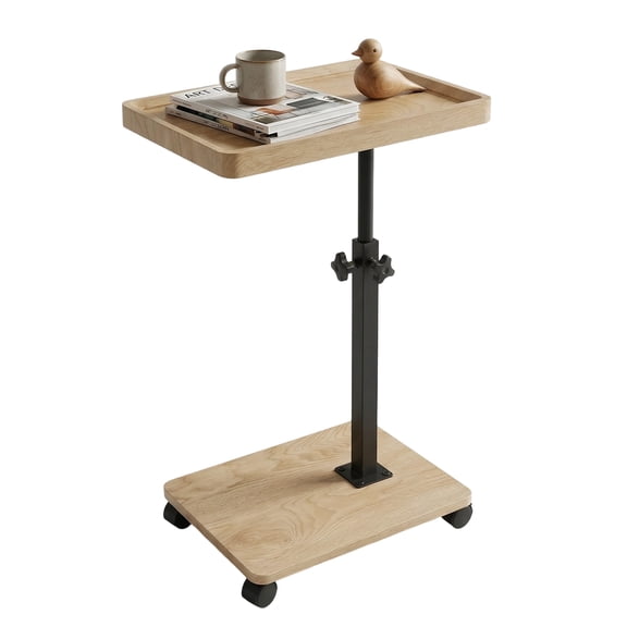ManyFun C Table Adjustable Height and 360°Swivel End Table,for Small Spaces,bed room(Natural wood color)