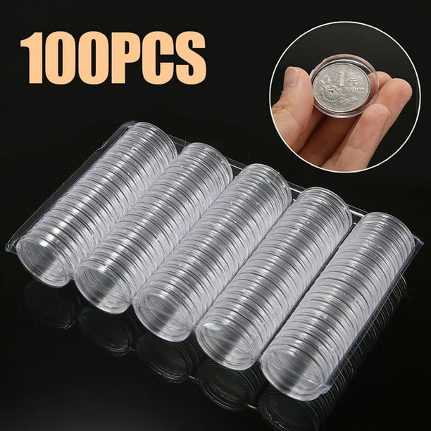 100Pcs 27mm Coin Capsules Round Plastic Coin Holder Case with Storage