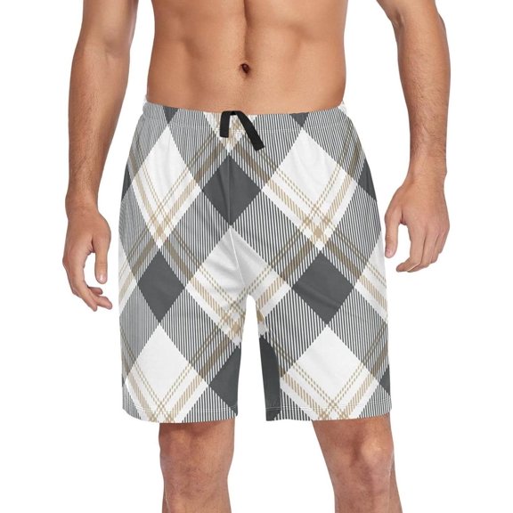 GZHJMY Buffalo Plaid Pajama Pants Short for Men, Lounge Pants Lightweight Men Pajama Bottoms with Drawstring Pockets, Christmas New Year Birthday Gifts, Large