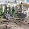 thumbnail image 6 of Gotland 2 Pieces Outdoor Hanging Egg Chair with Stand,Patio Wicker Swing Egg Chair Hammock Chair with UV Resistant Cushion,All-Weather 485lbs Capacity for Bedroom,Balcony,Garden,Gray, 6 of 7