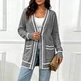 thumbnail image 2 of Tqcoqu Plus Size Button Front Cardigan for Women, Contrast Trim Loose Fit Long Sleeve Knit V Neck Sweater Coat with Pockets, 2 of 6