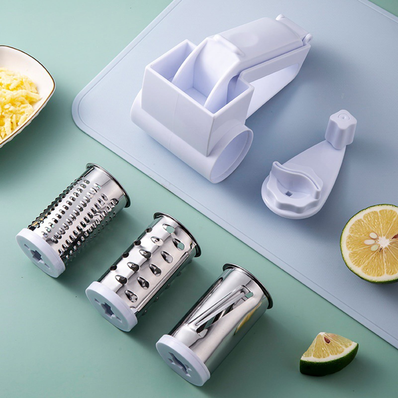  Cheese Grater with Handle, Parmesan Cheese Grater, Handheld Rotary  Cheese Grater, Olive Garden Cheese Grater with 2 Stainless Steel Drums for  Hard Cheese, Nuts, Chocolate White: Home & Kitchen