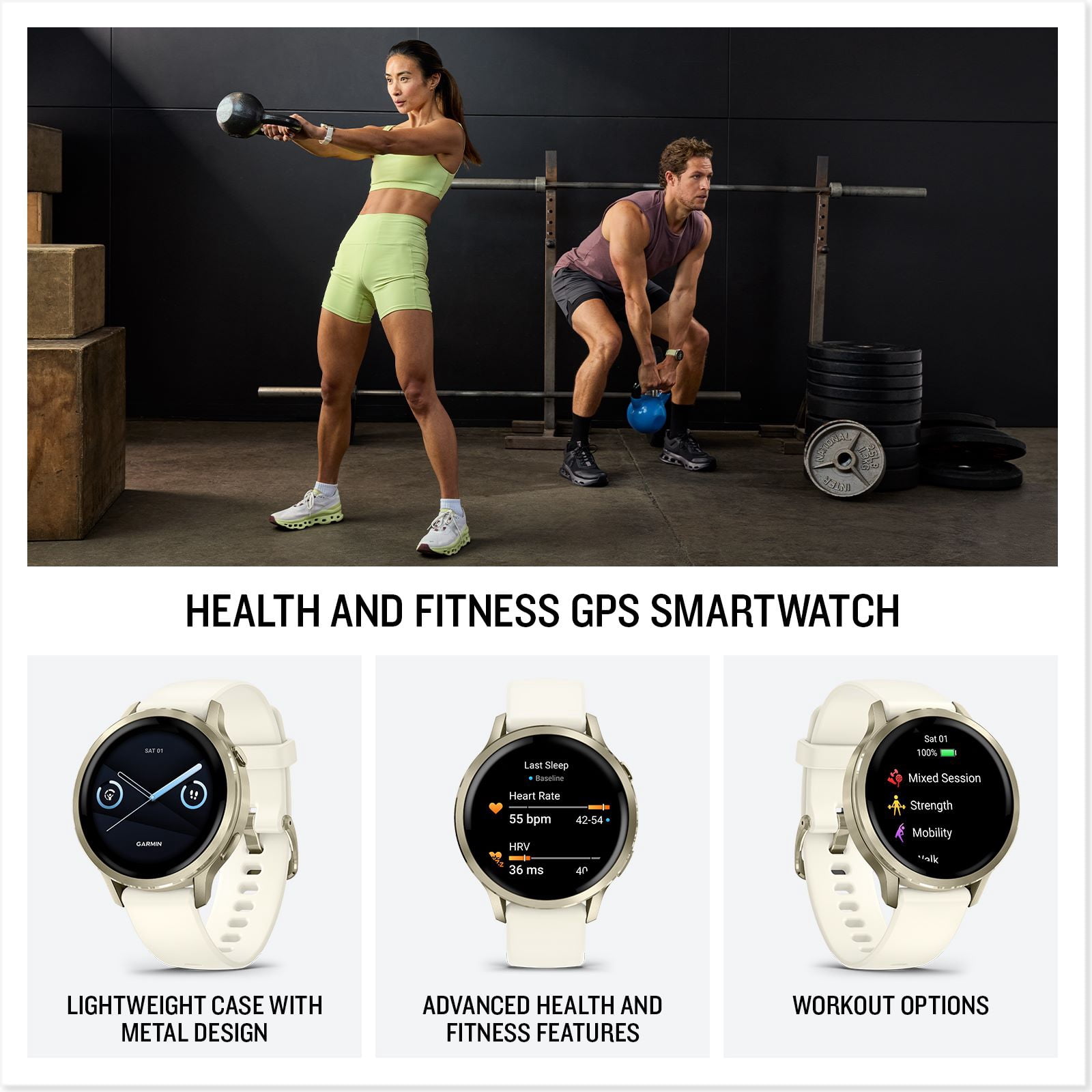 Garmin Venu 4®, 41mm, Advanced Health and Fitness GPS Smartwatch, Bright and Colorful Display, Built-In Flashlight, 10 Days of Battery Life, Lunar Gold with Bone Silicone Band