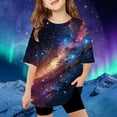 thumbnail image 2 of lnmuld Cute Tops for Girls Galaxy Print Short Sleeve Graphic Tee Loose Fit Casual Comfortable Blend Top for Kids Boys Girls Youth Children Color:Blue,Size:8-9 Years, 2 of 4