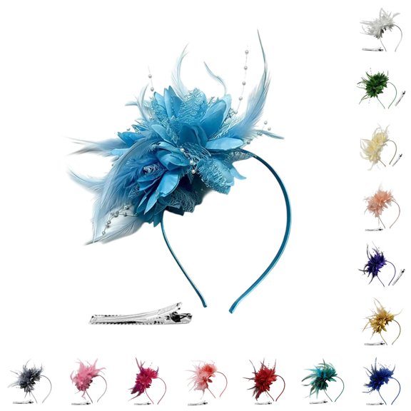 Women's Elegant Feather Hair Band Headpiece with Colorful Net Veil for Performance Derby Tea Party and Festivals