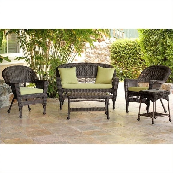 Jeco 5pc Wicker Conversation Set in Espresso with Green Cushions