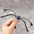 thumbnail image 2 of Gafas Redondas De Protección Contra Radiación Lentes Intercambiables De Mujer Hombres Moda Azul Luz Bloqueo Marco Metal Vintage Acero Cuero, 2 of 4