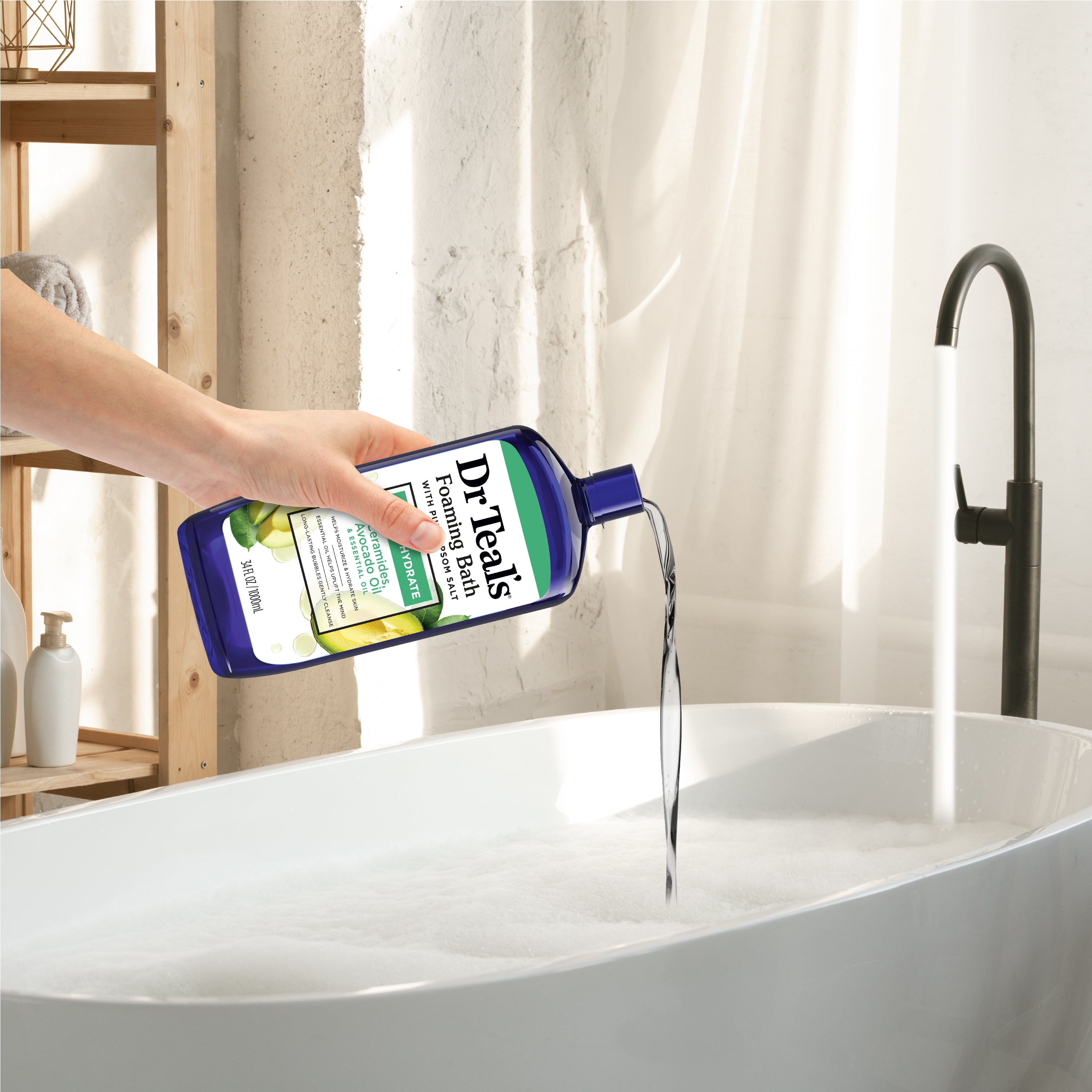 Dr Teal's Glow & Hydrate Foaming Bath with Avocado Oil, Ceramides, & Essential Oil Blend, 34 fl oz