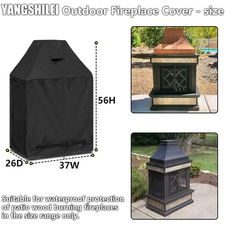 Outdoor Fireplace Cover (37W x 26D x 56H) inchs, Waterproof Wood Burning Fireplaces Rain Cover Weather-Proof / -proof/Full-coverage Rust-Proof Protection Chiminea Fire Pit Covers, Black