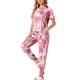 thumbnail image 4 of Conjunto de pijamas para mujeres INSPIRE CHIC, ropa de dormir suave, camiseta de teñido anudado con pantalones, atuendos de sudadera con bolsillo S rojo, 4 of 6
