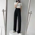 thumbnail image 4 of Pantalones de traje blancos para mujer, pantalones holgados rectos de verano, ajustados, de talla grande, con cintura alta, drapeados, informales, con fregado hasta el suelo, pantalones de pierna, 4 of 5