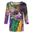 thumbnail image 5 of Penkiiy Blouse de Carnaval pour Femmes Mardi Gras Mode Imprimé Décontracté Col Rond Manches 3/4 T-shirt Blouse Multicolore, 5 of 5