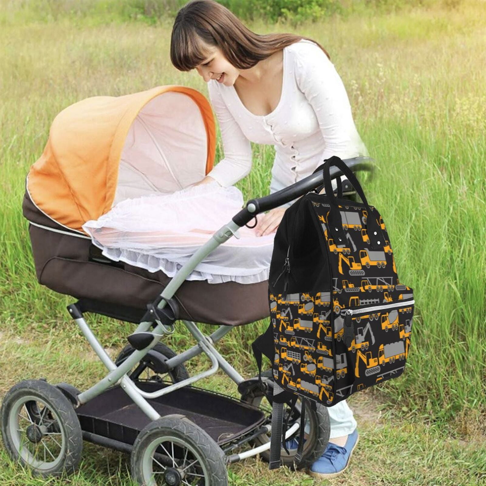 Kdxio Baby Diaper Backpack,Multi-Function Travel Backpack Nappy Bags,Nursing Bag, Fashion Mummy,Roomy Waterproof for Baby Care(Yellow Excavator)