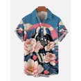 thumbnail image 3 of Camisa hawaiana de manga corta con cuello vuelto, estampado floral tropical Ukiyo-E y ciencia ficción, estilo informal, 2024, 3 of 5