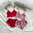 thumbnail image 4 of Diufon 2pc Womens Pajamas Set V Neck Lace-Up Sleeveless Crop Tops Elastic Waist Shorts Lounge Set, 4 of 4