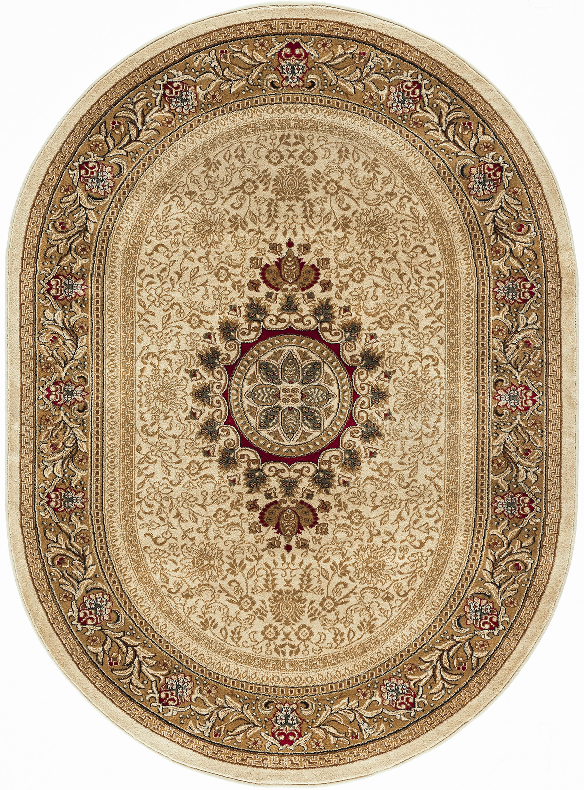 Sensation Traditional 5' x 7' Oval Ivory and Scarlet Polypropylene Indoor Area Rug