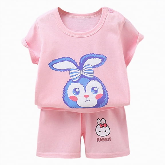 CAUYDY 2T 3T Toddler Baby Girls Boys 2 Piece Outfits Tops and Shorts Set 4T 5T 6T Kids Soft Clothing Sets Sports Tracksuit 9-18M Infant Summer Pajamas Set (Sizes 18-24 Months,L04-Pink)
