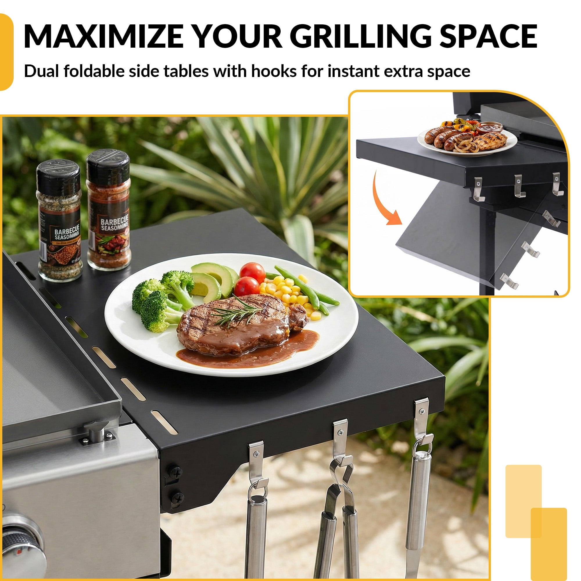 Magic Union 4-Burner Heavy Duty Rolling Flat Top Propane Gas Griddle, Portable Griddle on Cart with Hood & Foldable Side Shelves, 32000 BTU 455 sq.in, for Outdoor Cooking, Camping & Tailgating
