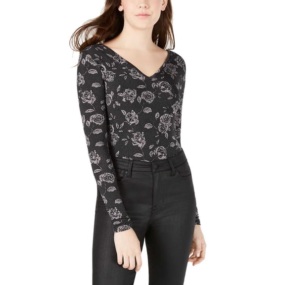 Material Girl Juniors’ Printed V-Back Bodysuit