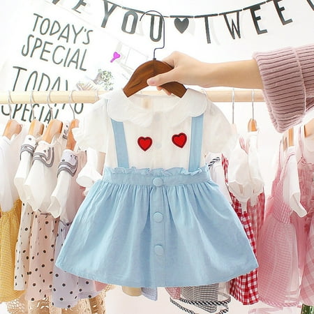 

B91xZ Princess Dresses For Girls Clothes Ruffles Dress Sleeve Girls Princess Baby Love Short Print Girls Dress&Skirt Blue Size 6-12 Months