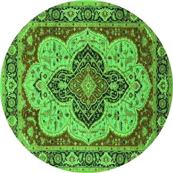 Ahgly Company Indoor Round Oriental Green Industrial Area Rugs, 7' Round
