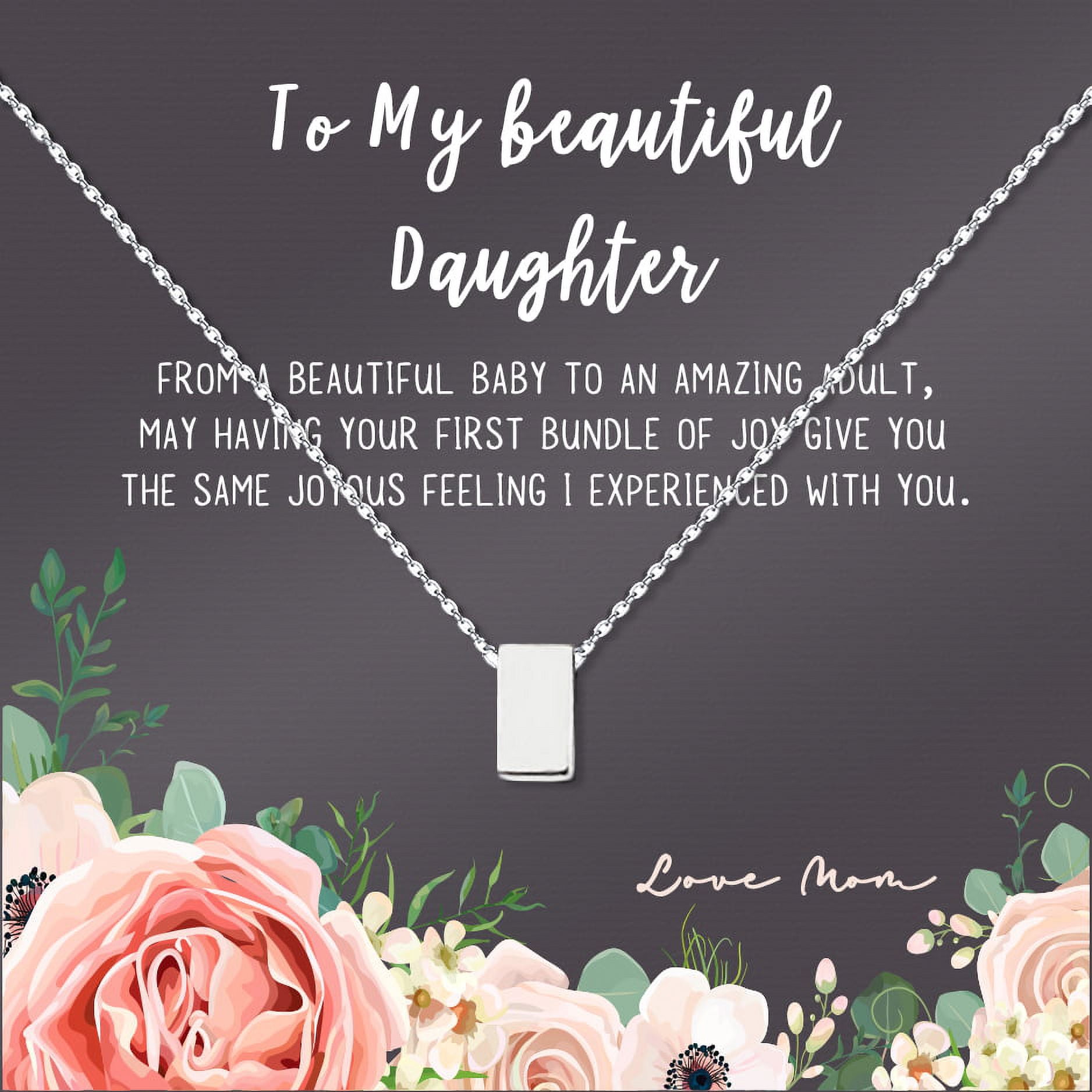 Daughter Mother's Day Card Necklace - Two Silver Infinity Double Circles, Mothers Day Card Necklace, New Mom Mother's Day Jewelry Birthday Gift [Silver Cube, No-Personalized Card]