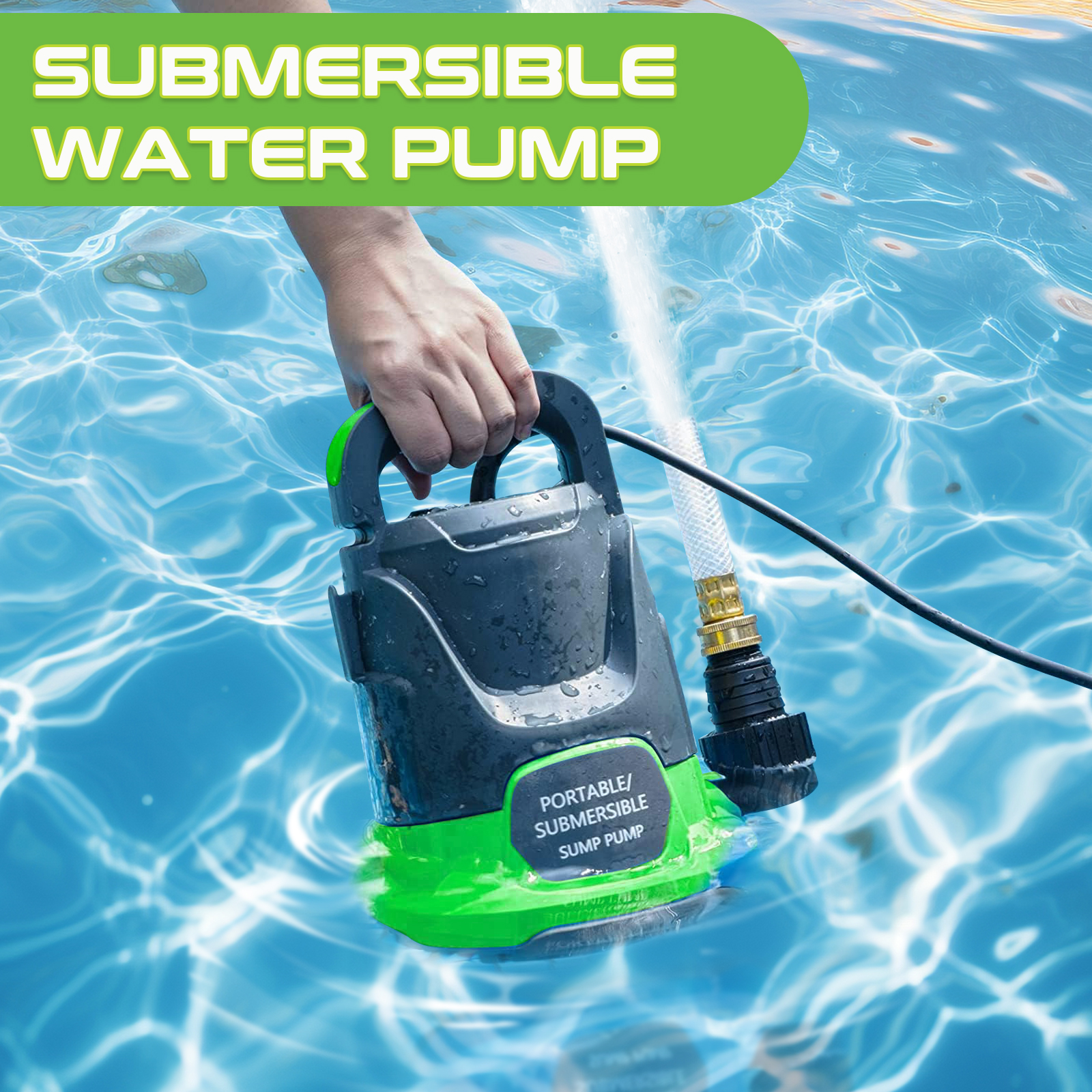 Sump Pump Submersible Water Pump 1.1HP 4700GPH Portable Water Transfer Pump Electric for Pool Draining Hot Tub Basement Utility Pumps Green
