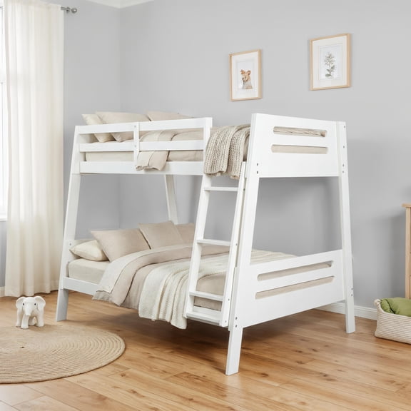 Furniture of America Emmie Kids Solid Wood Twin over Full Bunk Bed with Angled Ladder, White