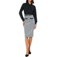 thumbnail image 2 of INSPIRE CHIC Tweed Pencil Skirt for Women High Waisted Midi Skirts Knee Length Button Decor Bodycon Office Work Skirts with Belt XS Black, 2 of 6