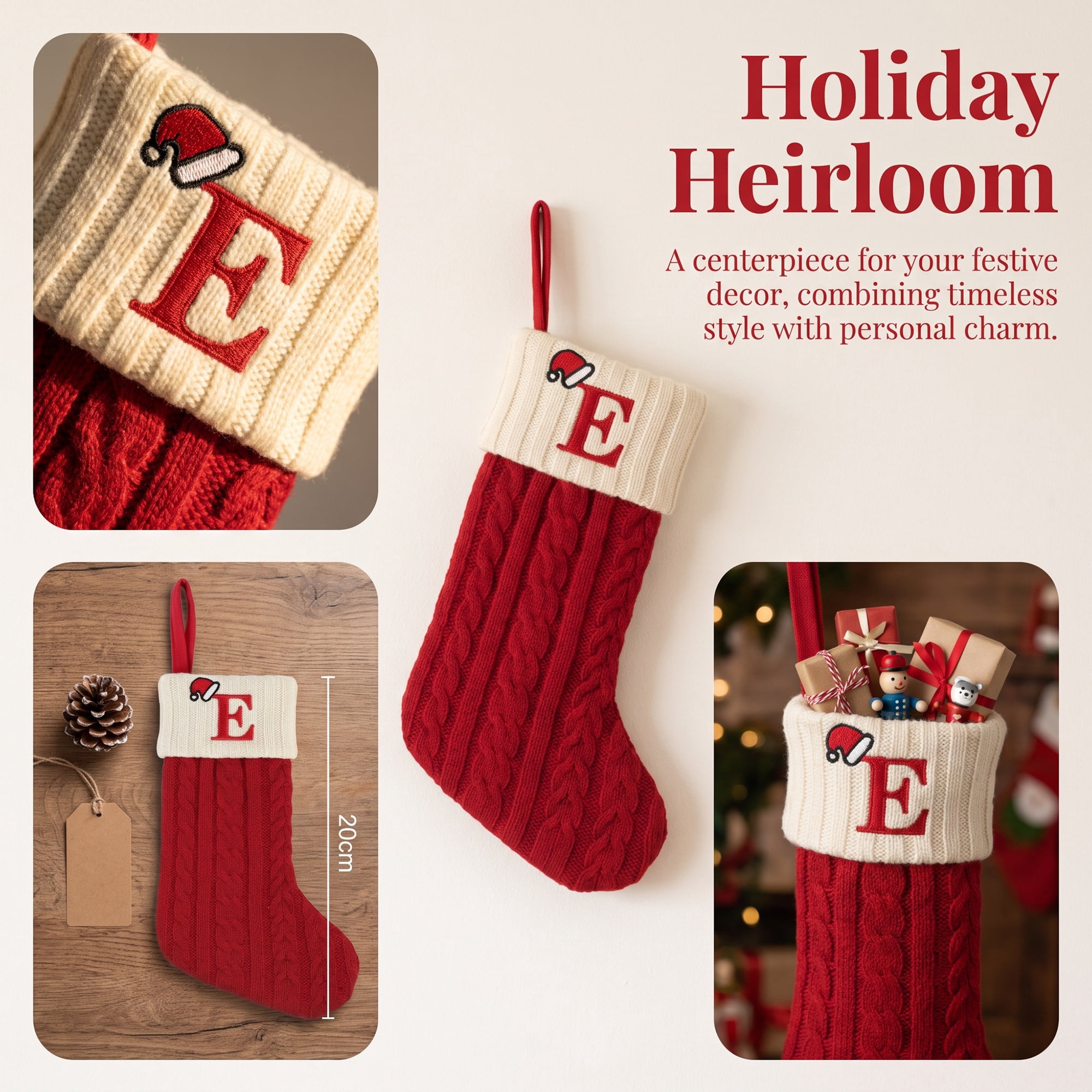 Unique Bargains Cartoon Christmas Luxury Grand Hearth Accent Stocking Letter E 8"