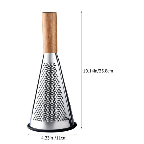 Cone Cheese Grater With Wood Handle - 4 Size Stainless Steel Triple Function Grater/Shredder With Non-Slip Base