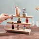 thumbnail image 4 of Exhibidor de figuras de madera y acrílico de 3 niveles, estante transparente para perfumes con cinta adhesiva, 4 of 9