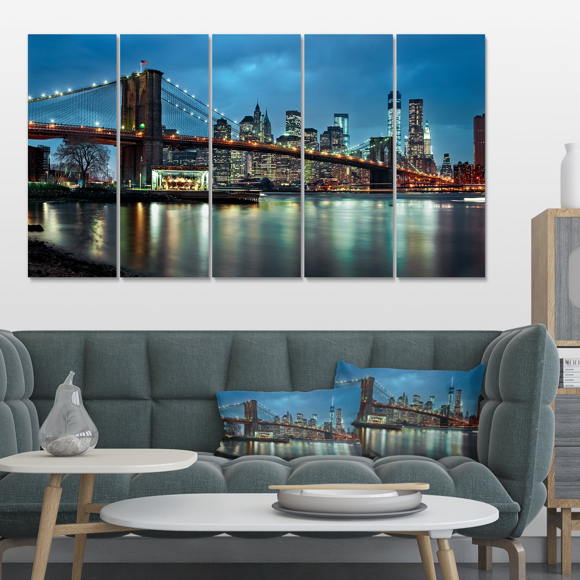 Designart 'Brooklyn Bridge and Skyscrapers ' Cityscape Canvas Print