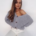 thumbnail image 2 of Women's V Neckline Button Down Knitwear Lantern Sleeve Basic Knit Cardigan Sweater Tops, 2 of 4