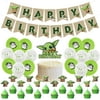 Yoda Birthday Decorations Kit Party Supplies, Mandalorian Yoda Star Wars Theme Party Baby Shower Decor for Kids with Bday Banner, Cake Toppers, Latex Balloons