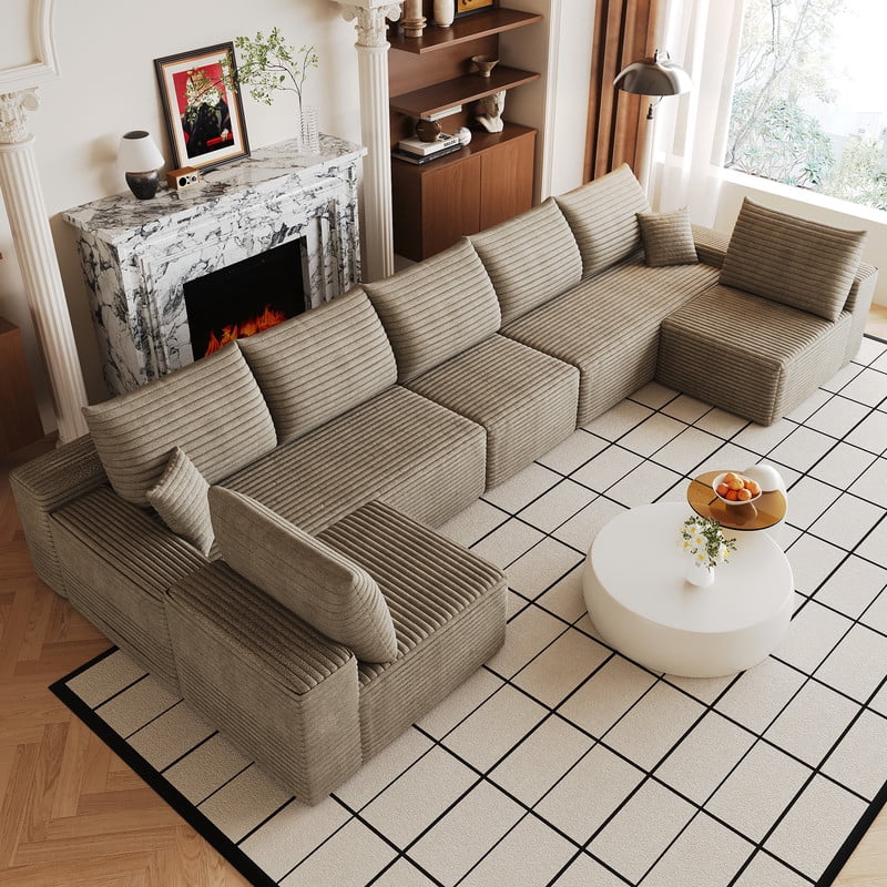Modern Cloud U-Shaped Sectional Sofa, Modular Upholstered Sofa Couch, lush Corduroy Fabric Deep Seat Corner Sofa for Living Room, Apartment, No Assembly Required