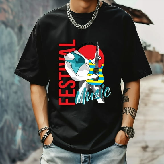 Men's T Shirt Round Neck Patterned Tee Summer New Sports Shirt Vintage Style Gift for Friends XS