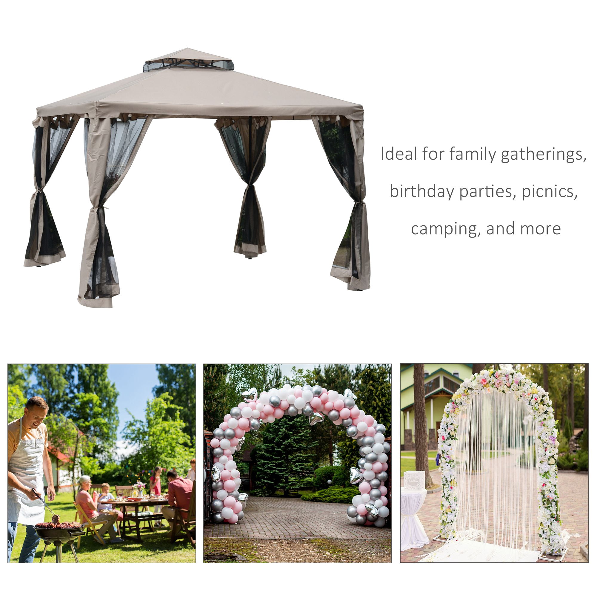 Outsunny 9.6' x 9.6' Patio Gazebo, Outdoor Canopy Shelter, Taupe