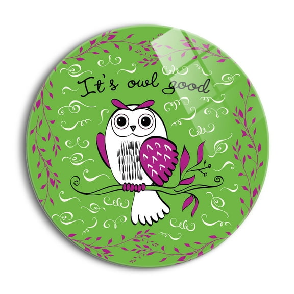 It's Owl Good Neon Green Owl Branch 24 inch Glass Round Wall Hanging Sign