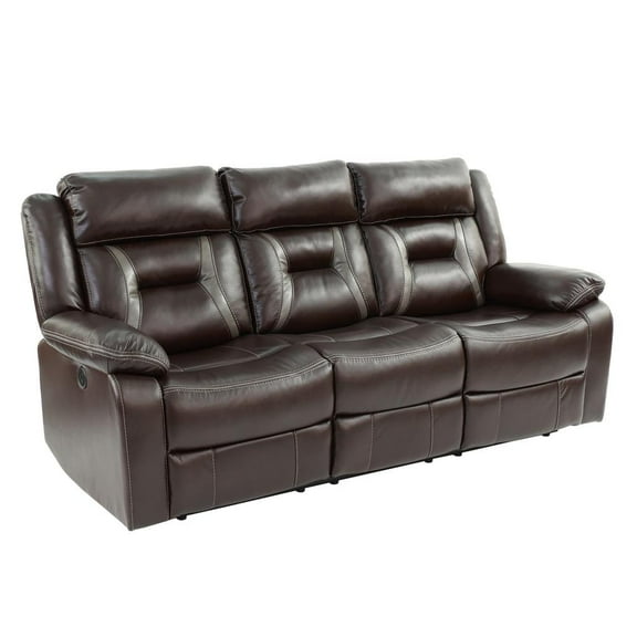 Poundex  Furniture  Gel  Leatherette  Sofa  Recliner  in  Dark Brown